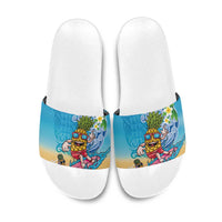 Hawaiian Funny Pineapple Surfing Slide Sandals Beach with Tribal Kakau and Plumeria LT03 Multicolor - Polynesian Pride