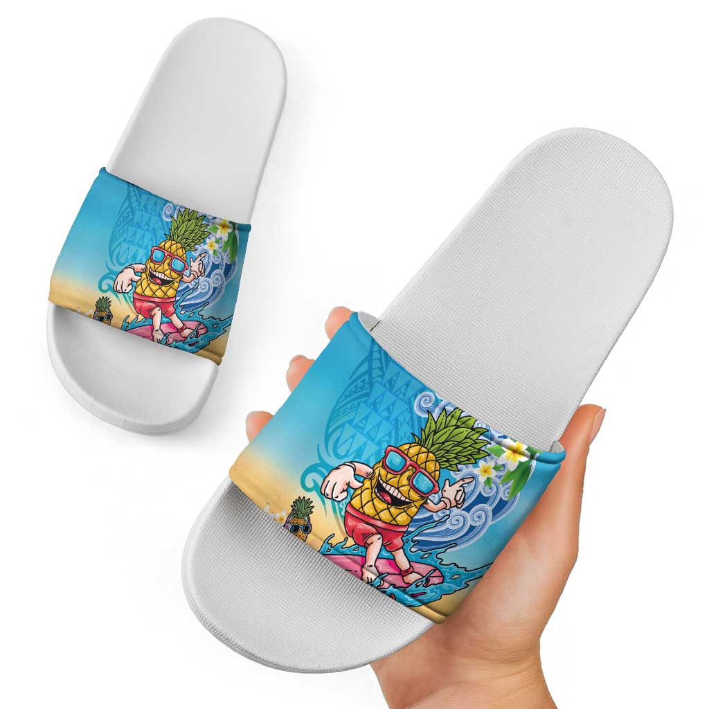 Hawaiian Funny Pineapple Surfing Slide Sandals Beach with Tribal Kakau and Plumeria LT03 - Polynesian Pride