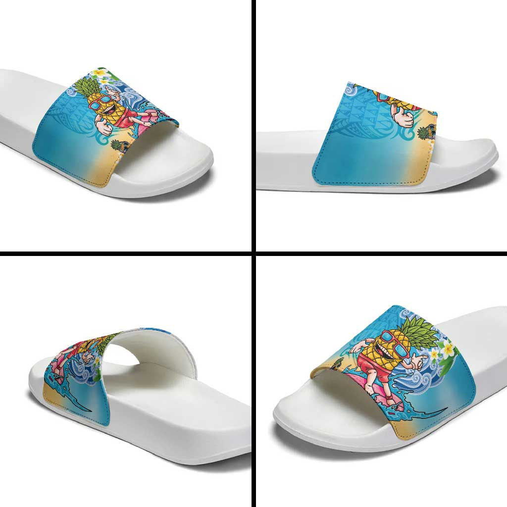 Hawaiian Funny Pineapple Surfing Slide Sandals Beach with Tribal Kakau and Plumeria LT03 - Polynesian Pride