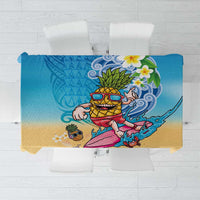 Hawaiian Funny Pineapple Surfing Tablecloth Beach with Tribal Kakau and Plumeria