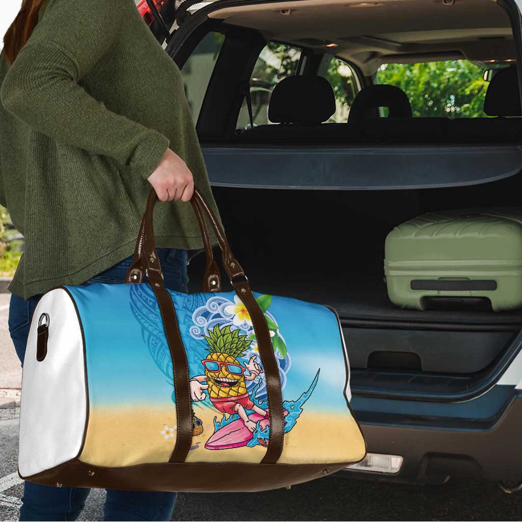 Hawaiian Funny Pineapple Surfing Travel Bag Beach with Tribal Kakau and Plumeria