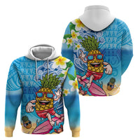 Hawaiian Funny Pineapple Surfing Zip Hoodie Beach with Tribal Kakau and Plumeria