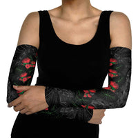 Hawaiian Taro Leaves and Ohia Lehua Arm Sleeves Polynesian Tribal Art Tropical Plants Motifs Grayscale