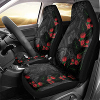 Hawaiian Taro Leaves and Ohia Lehua Car Seat Cover Polynesian Tribal Art Tropical Plants Motifs Grayscale