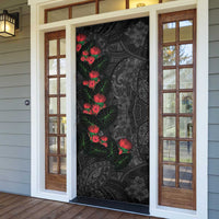 Hawaiian Taro Leaves and Ohia Lehua Door Cover Polynesian Tribal Art Tropical Plants Motifs Grayscale