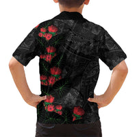 Hawaiian Taro Leaves and Ohia Lehua Family Matching Mermaid Dress and Hawaiian Shirt Polynesian Tribal Art Tropical Plants Motifs Grayscale LT03 - Polynesian Pride