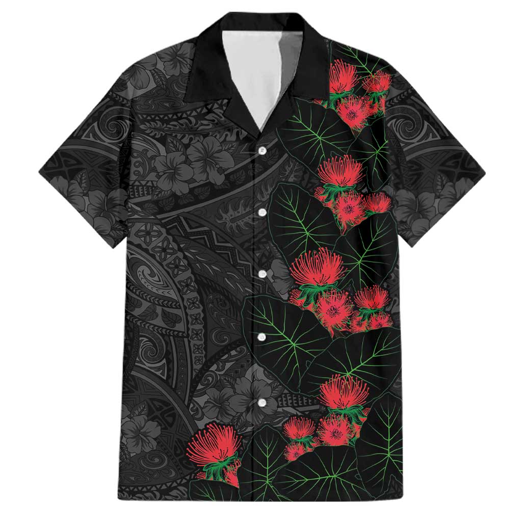 Hawaiian Taro Leaves and Ohia Lehua Family Matching Mermaid Dress and Hawaiian Shirt Polynesian Tribal Art Tropical Plants Motifs Grayscale LT03 Dad's Shirt - Short Sleeve Multicolor - Polynesian Pride