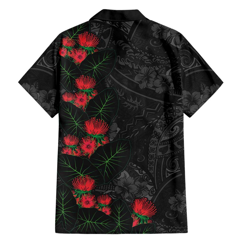 Hawaiian Taro Leaves and Ohia Lehua Family Matching Mermaid Dress and Hawaiian Shirt Polynesian Tribal Art Tropical Plants Motifs Grayscale LT03 - Polynesian Pride
