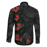 Hawaiian Taro Leaves and Ohia Lehua Family Matching Mermaid Dress and Hawaiian Shirt Polynesian Tribal Art Tropical Plants Motifs Grayscale LT03 - Polynesian Pride