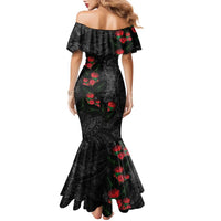Hawaiian Taro Leaves and Ohia Lehua Family Matching Mermaid Dress and Hawaiian Shirt Polynesian Tribal Art Tropical Plants Motifs Grayscale LT03 - Polynesian Pride