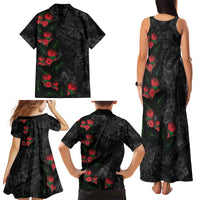 Hawaiian Taro Leaves and Ohia Lehua Family Matching Tank Maxi Dress and Hawaiian Shirt Polynesian Tribal Art Tropical Plants Motifs Grayscale LT03 - Polynesian Pride