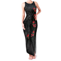 Hawaiian Taro Leaves and Ohia Lehua Family Matching Tank Maxi Dress and Hawaiian Shirt Polynesian Tribal Art Tropical Plants Motifs Grayscale LT03 Mom's Dress Multicolor - Polynesian Pride