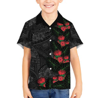 Hawaiian Taro Leaves and Ohia Lehua Family Matching Tank Maxi Dress and Hawaiian Shirt Polynesian Tribal Art Tropical Plants Motifs Grayscale LT03 Son's Shirt Multicolor - Polynesian Pride