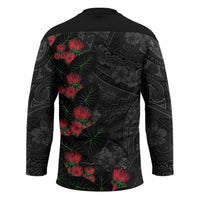 Hawaiian Taro Leaves and Ohia Lehua Hockey Jersey Polynesian Tribal Art Tropical Plants Motifs Grayscale