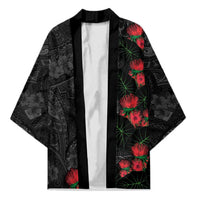 Hawaiian Taro Leaves and Ohia Lehua Kimono Polynesian Tribal Art Tropical Plants Motifs Grayscale