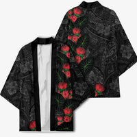 Hawaiian Taro Leaves and Ohia Lehua Kimono Polynesian Tribal Art Tropical Plants Motifs Grayscale