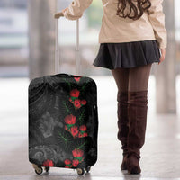 Hawaiian Taro Leaves and Ohia Lehua Luggage Cover Polynesian Tribal Art Tropical Plants Motifs Grayscale