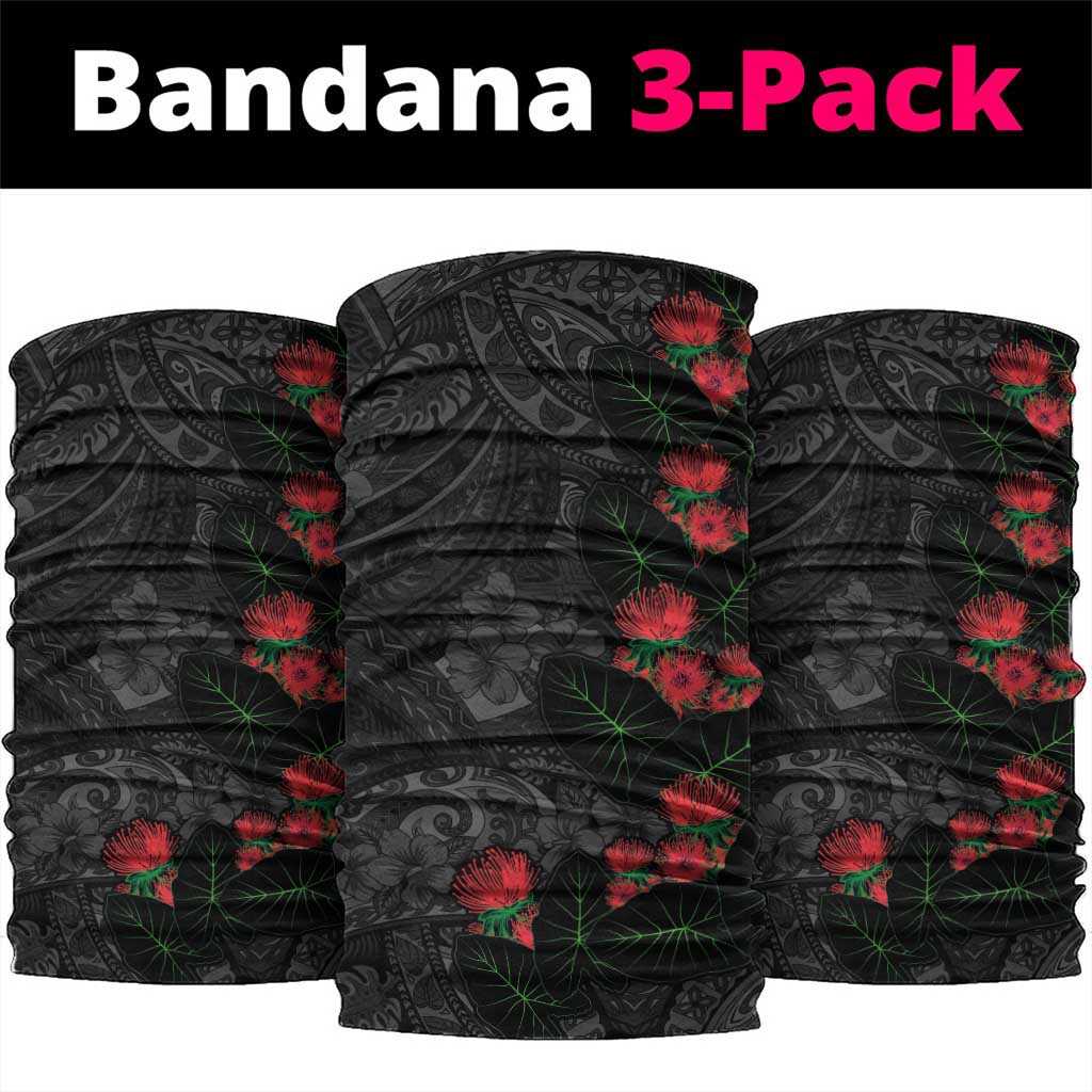 Hawaiian Taro Leaves and Ohia Lehua Neck Gaiter Polynesian Tribal Art Tropical Plants Motifs Grayscale