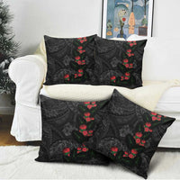 Hawaiian Taro Leaves and Ohia Lehua Pillow Cover Polynesian Tribal Art Tropical Plants Motifs Grayscale