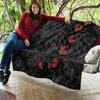 Hawaiian Taro Leaves and Ohia Lehua Quilt Polynesian Tribal Art Tropical Plants Motifs Grayscale