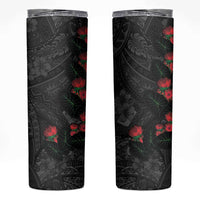 Hawaiian Taro Leaves and Ohia Lehua Skinny Tumbler Polynesian Tribal Art Tropical Plants Motifs Grayscale
