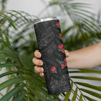 Hawaiian Taro Leaves and Ohia Lehua Skinny Tumbler Polynesian Tribal Art Tropical Plants Motifs Grayscale