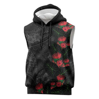 Hawaiian Taro Leaves and Ohia Lehua Sleeveless Hoodie Polynesian Tribal Art Tropical Plants Motifs Grayscale