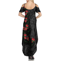 Hawaiian Taro Leaves and Ohia Lehua Summer Maxi Dress Polynesian Tribal Art Tropical Plants Motifs Grayscale LT03 - Polynesian Pride