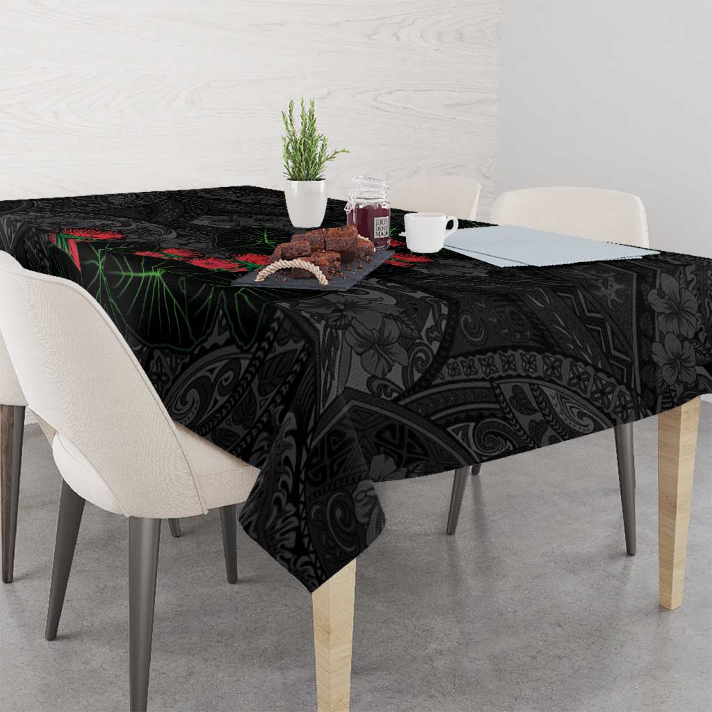 Hawaiian Taro Leaves and Ohia Lehua Tablecloth Polynesian Tribal Art Tropical Plants Motifs Grayscale
