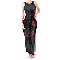 Hawaiian Taro Leaves and Ohia Lehua Tank Maxi Dress Polynesian Tribal Art Tropical Plants Motifs Grayscale
