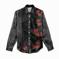 Hawaiian Taro Leaves and Ohia Lehua Women Casual Shirt Polynesian Tribal Art Tropical Plants Motifs Grayscale