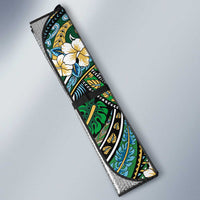 Hawaiian Taro Leaves and Ohia Lehua Auto Sun Shade Polynesian Tribal Art Tropical Plants Motifs Colorful