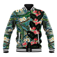 Hawaiian Taro Leaves and Ohia Lehua Baseball Jacket Polynesian Tribal Art Tropical Plants Motifs Colorful