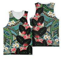 Hawaiian Taro Leaves and Ohia Lehua Basketball Jersey Polynesian Tribal Art Tropical Plants Motifs Colorful