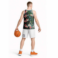 Hawaiian Taro Leaves and Ohia Lehua Basketball Jersey Polynesian Tribal Art Tropical Plants Motifs Colorful