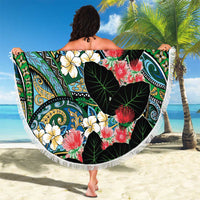 Hawaiian Taro Leaves and Ohia Lehua Beach Blanket Polynesian Tribal Art Tropical Plants Motifs Colorful