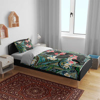 Hawaiian Taro Leaves and Ohia Lehua Bedding Set Polynesian Tribal Art Tropical Plants Motifs Colorful