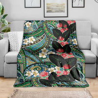 Hawaiian Taro Leaves and Ohia Lehua Blanket Polynesian Tribal Art Tropical Plants Motifs Colorful