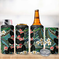Hawaiian Taro Leaves and Ohia Lehua 4 in 1 Can Cooler Tumbler Polynesian Tribal Art Tropical Plants Motifs Colorful