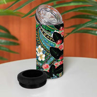 Hawaiian Taro Leaves and Ohia Lehua 4 in 1 Can Cooler Tumbler Polynesian Tribal Art Tropical Plants Motifs Colorful