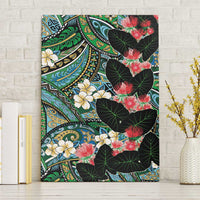Hawaiian Taro Leaves and Ohia Lehua Canvas Wall Art Polynesian Tribal Art Tropical Plants Motifs Colorful