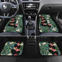 Hawaiian Taro Leaves and Ohia Lehua Car Mats Polynesian Tribal Art Tropical Plants Motifs Colorful
