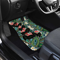 Hawaiian Taro Leaves and Ohia Lehua Car Mats Polynesian Tribal Art Tropical Plants Motifs Colorful