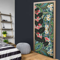 Hawaiian Taro Leaves and Ohia Lehua Door Cover Polynesian Tribal Art Tropical Plants Motifs Colorful