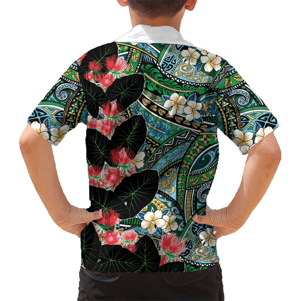 Hawaiian Taro Leaves and Ohia Lehua Family Matching Tank Maxi Dress and Hawaiian Shirt Polynesian Tribal Art Tropical Plants Motifs Colorful LT03 - Polynesian Pride