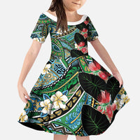Hawaiian Taro Leaves and Ohia Lehua Family Matching Tank Maxi Dress and Hawaiian Shirt Polynesian Tribal Art Tropical Plants Motifs Colorful LT03 Daughter's Dress Multicolor - Polynesian Pride