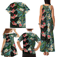 Hawaiian Taro Leaves and Ohia Lehua Family Matching Tank Maxi Dress and Hawaiian Shirt Polynesian Tribal Art Tropical Plants Motifs Colorful LT03 - Polynesian Pride