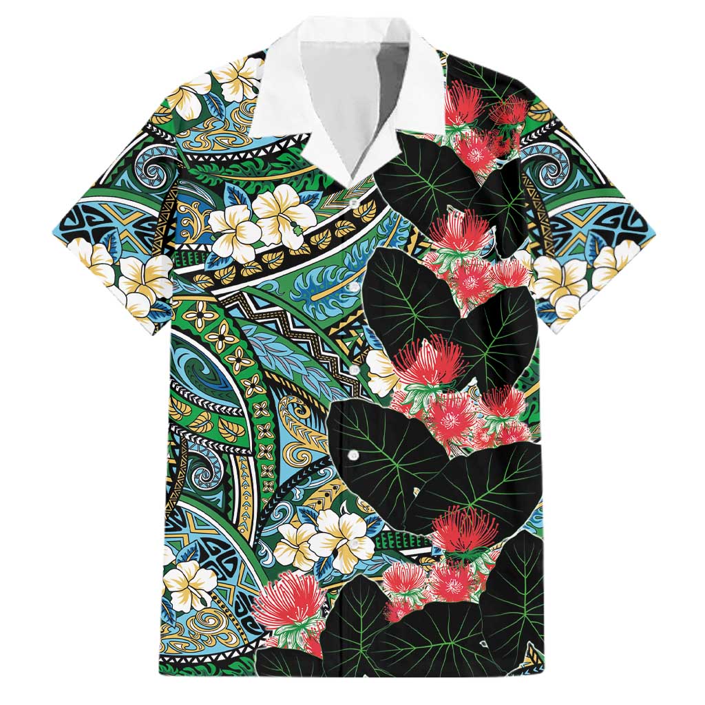 Hawaiian Taro Leaves and Ohia Lehua Family Matching Tank Maxi Dress and Hawaiian Shirt Polynesian Tribal Art Tropical Plants Motifs Colorful LT03 Dad's Shirt - Short Sleeve Multicolor - Polynesian Pride