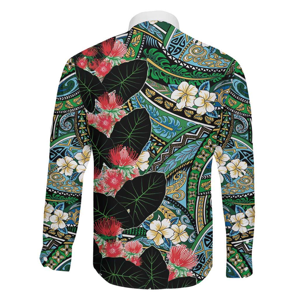 Hawaiian Taro Leaves and Ohia Lehua Family Matching Tank Maxi Dress and Hawaiian Shirt Polynesian Tribal Art Tropical Plants Motifs Colorful LT03 - Polynesian Pride