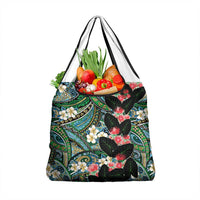 Hawaiian Taro Leaves and Ohia Lehua Grocery Bag Polynesian Tribal Art Tropical Plants Motifs Colorful